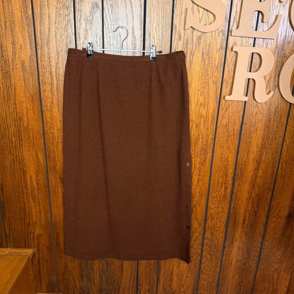 Brown Maxi Skirt Sigrid Olsen Sport Womens 14 Button Slit Dark Academia Preppy